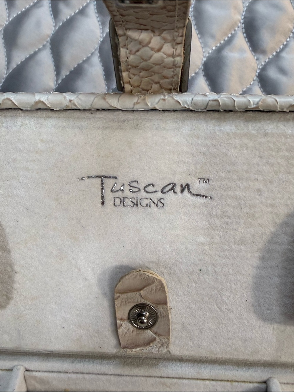 Cream Snakeskin textured Jewelry case with Silver Buckle - Picture 3 of 12